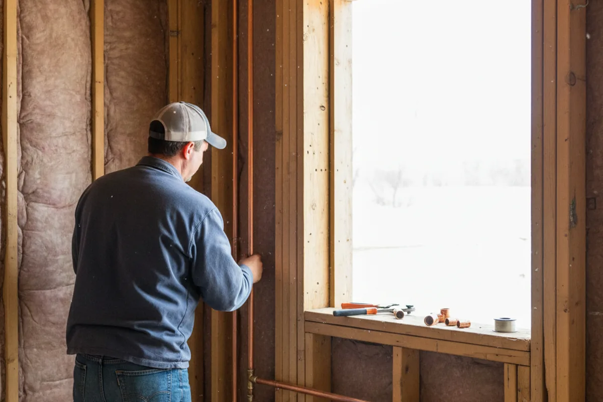 Licensed plumber running new copper supply lines in a Henryville home