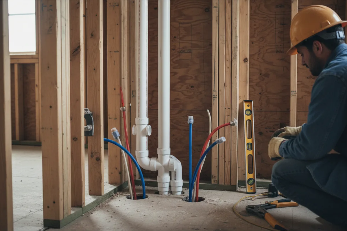 Drain and supply rough-in during Sump Pump Repair in Henryville